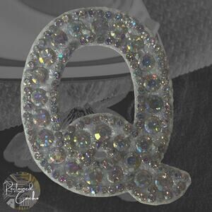 Iridescent Letter Q Iridescent Rhinestone Iron On Patch
